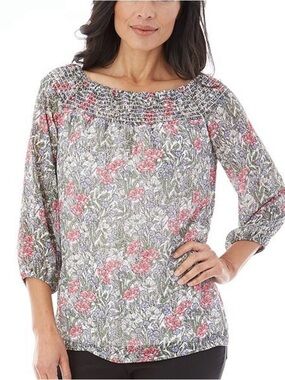 AB Studio Floral Smocked Yoke Blouse